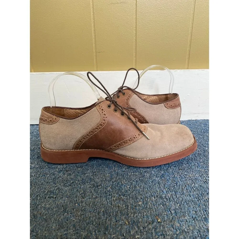 Florsheim men 9 suede & leather cap toe oxford shoes tan & brown
